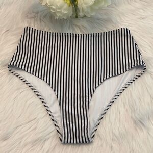 Vimpunec High Waisted Black and White Stripe Bikini Swimsuit Bottom Size M